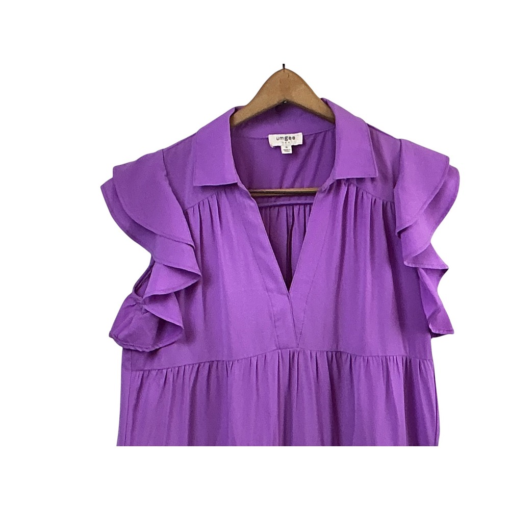Umgee Purple Tiered Maxi Dress Ruffle Cap Sleeve V-Neck Pockets Medium A6973 - Picture 4 of 10